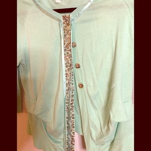 Large mint with silver sequined cardigan sweater